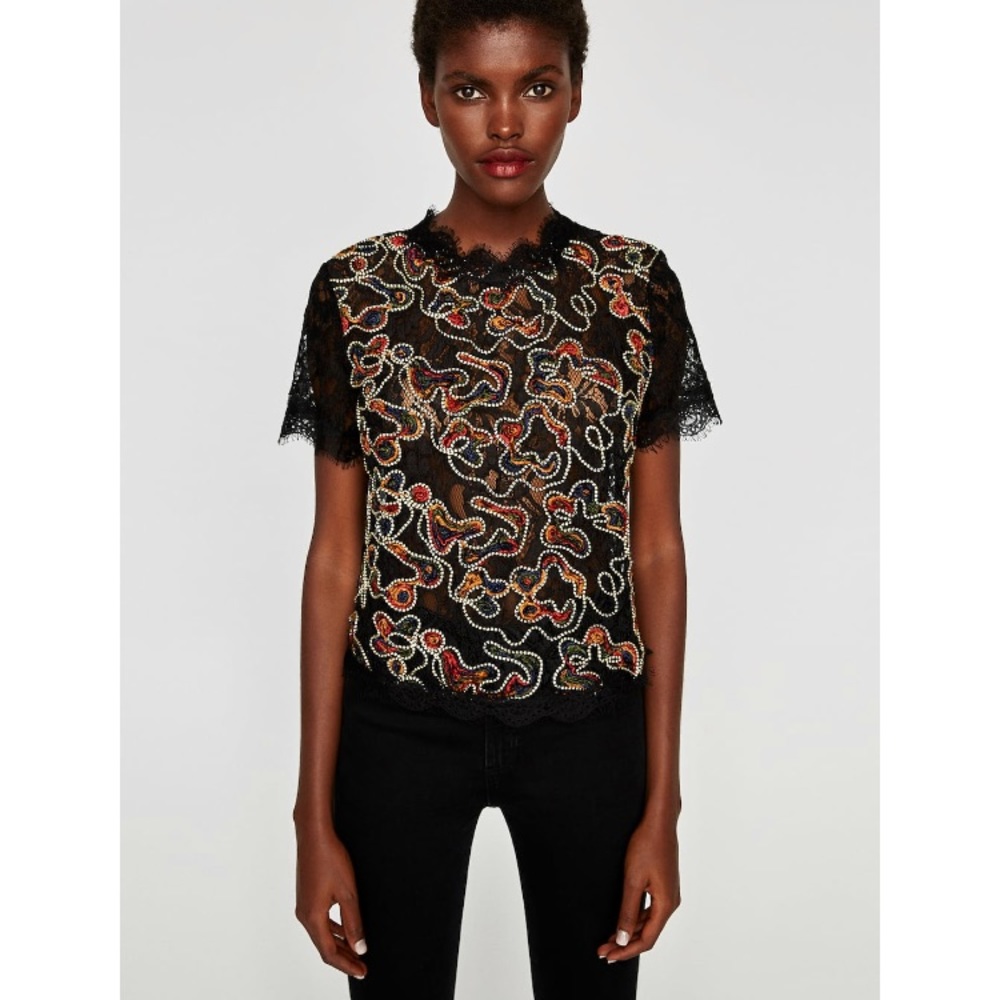 ✨nwt!✨zara black lace floral top - Picture 1 of 15